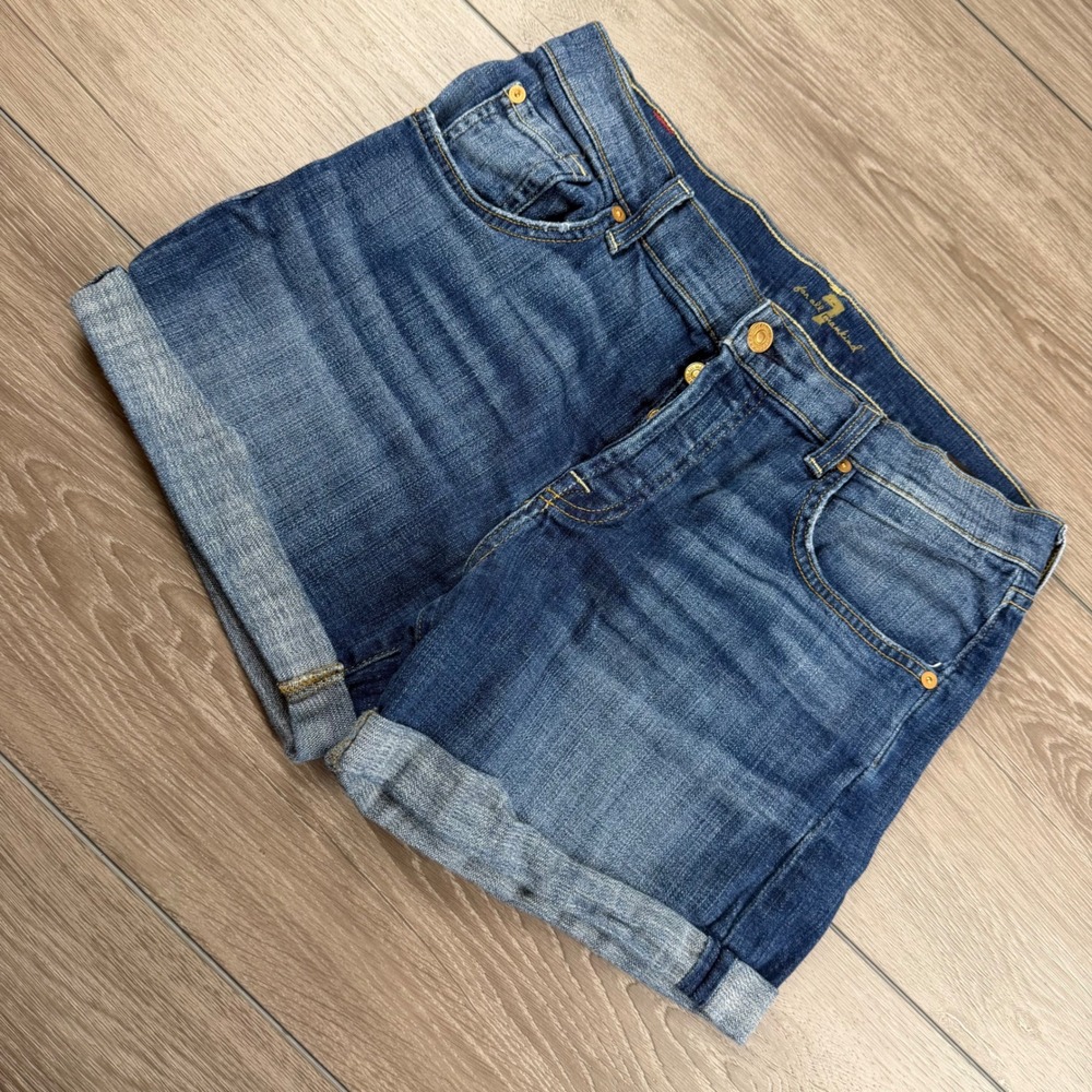 7 For All Mankind Women Shorts Denim Cuffed Button Fly Blue Size 29